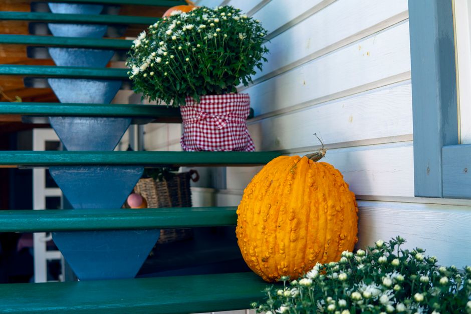 Comfortabele zithoek op herfstachtige veranda